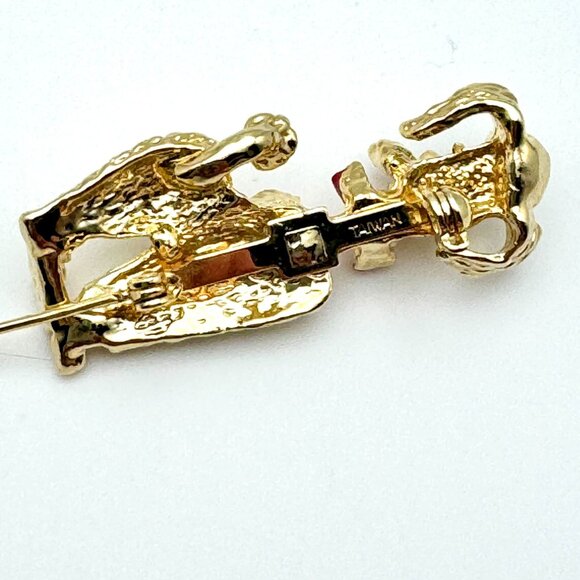 Vintage Gold-Tone Poodle Brooch Pin With Red Bow Tie 2 Inches - Picture 5 of 6